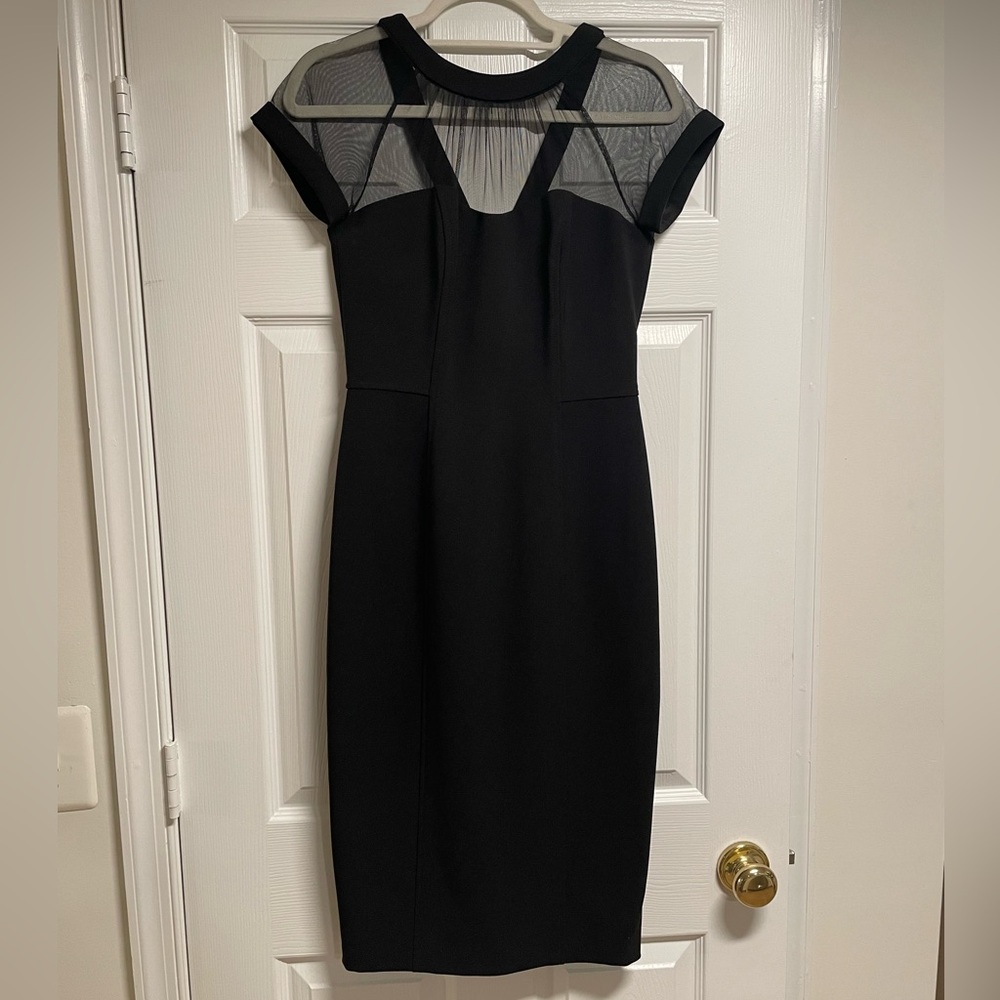 Maggie London Mesh Neckline Midi Dress